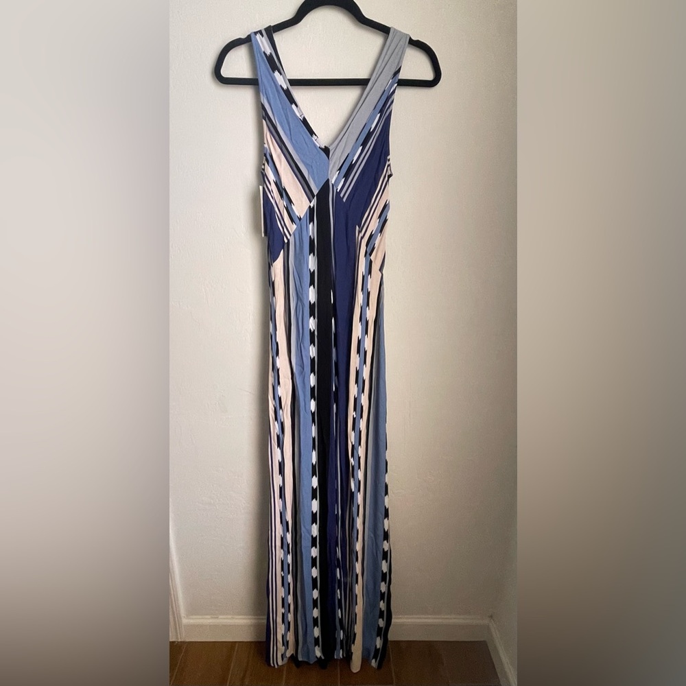 Ella Moss Blue, Navy & Cream Striped Maxi Dress